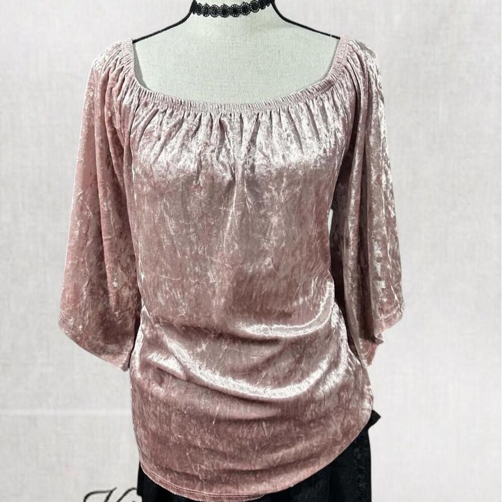 Fairycore Y2K Pretty Pink Velvt 3/4 Sleeve Coquette Top